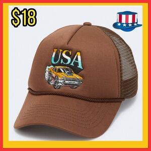 Mens Adjustable Foam Trucker Hat Muscle Car USA Brown